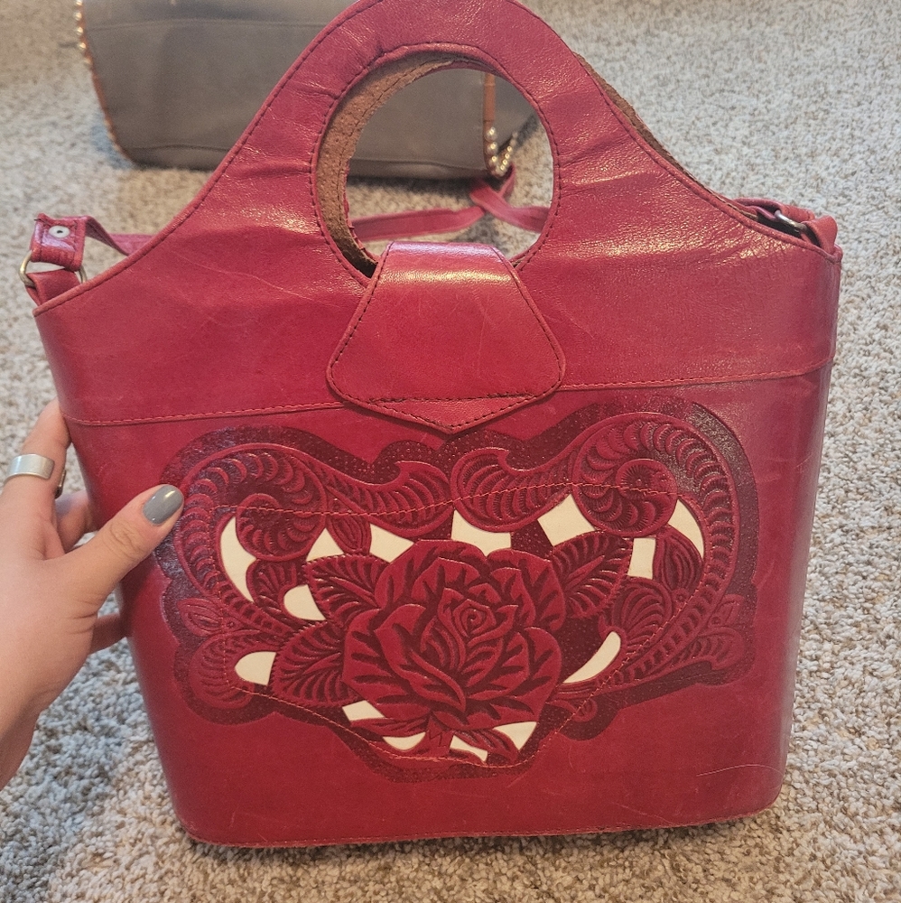 Vintage Red Leather Tooled purse
